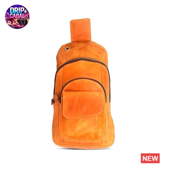 Buffalo Leather Travel Hiking Crossbody Chest Backpack Adjustable Strap main image 4